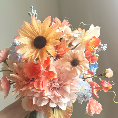 ウエディングブーケ　アーティフィシャルフラワー　ピンク/イエロー/オレンジ 即納OK】オレンジ×カラフルブーケ ウェディングブーケ アーティ