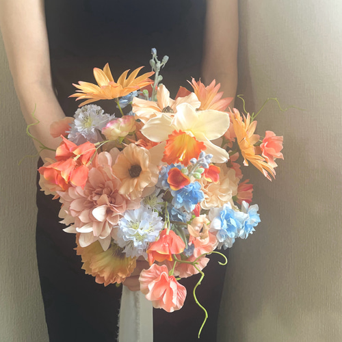 即納OK】オレンジ×カラフルブーケ ウェディングブーケ アーティ