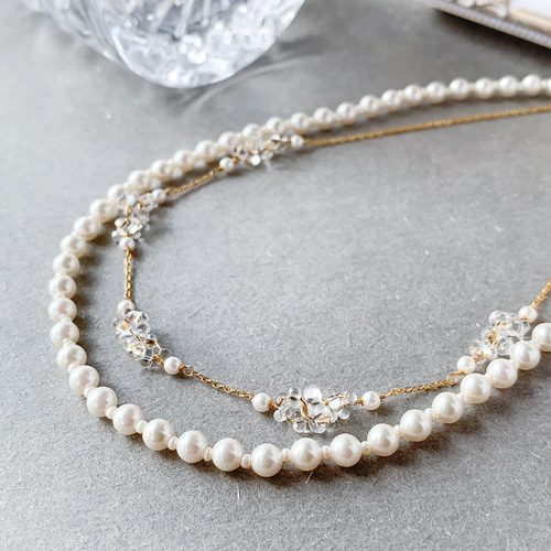 2WAY】ナチュラル/重ね付け ファルファーレ パール ネックレス＜結婚式