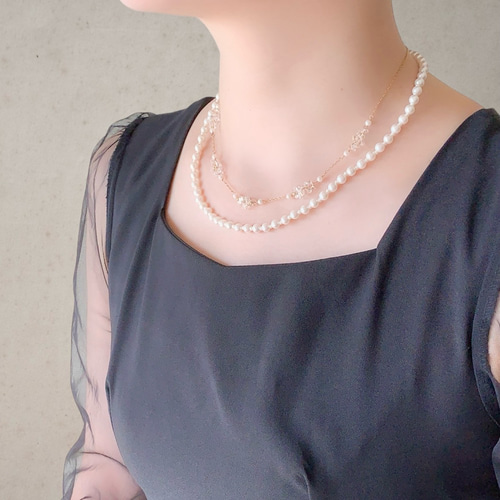 2WAY】ナチュラル/重ね付け ファルファーレ パール ネックレス＜結婚式