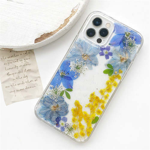 ミモザ iPhone17e/17ProMax・Googlepixel10A・GalaxyS26ケース 押し花