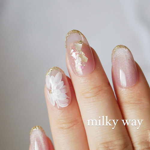 No.58 ピンクマグネット×フラワー オーダーネイルチップ 成人式  