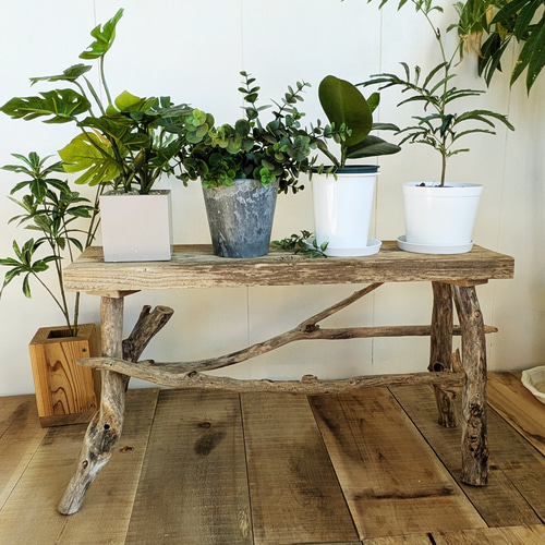 古足場板と流木 GardenTable ＆ Bench ｜観葉植物スタンド プランター