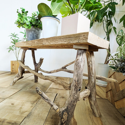 古足場板と流木 GardenTable ＆ Bench ｜観葉植物スタンド プランター