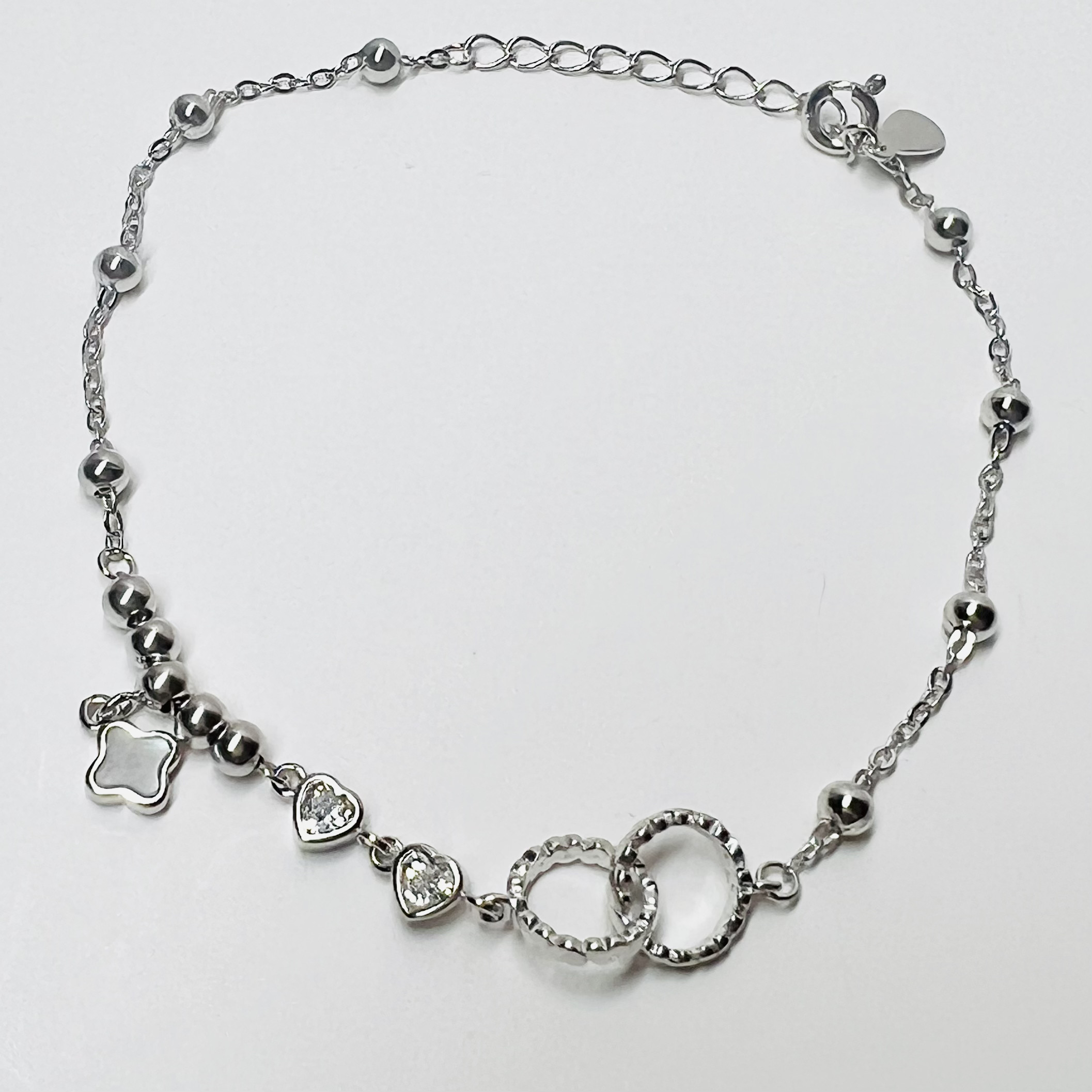 S925 独自デザイン　輝きのハート＆クローバー ブレスレット　金属アレルギー対応 S925