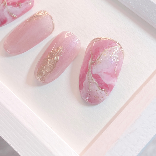 043【7点】【サイズ変更】【1点チップ変更】ピンクマグネット大理石ネイル 043【7点】【サイズ変更】【1点チップ変更】ピンクマグネット大理石ネイル