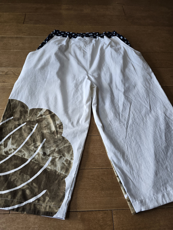 着物リメイク　古布手作り　白の幕　パンツ 
