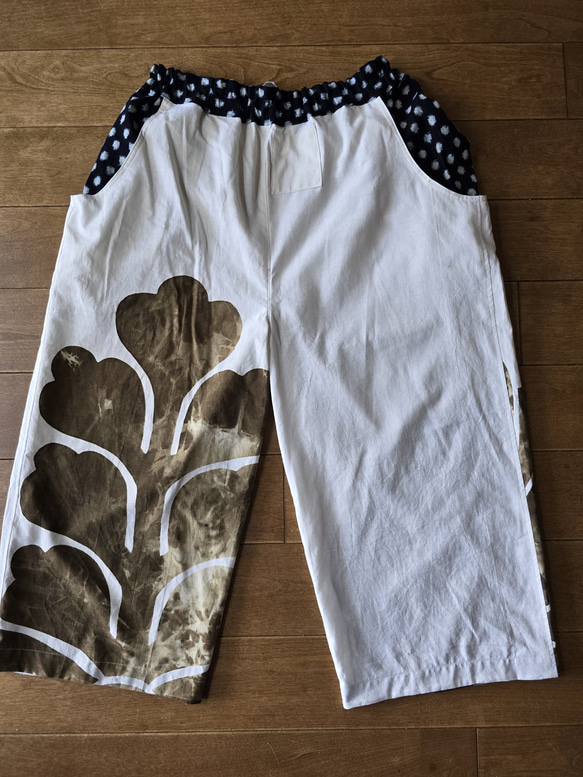 着物リメイク　古布手作り　白の幕　パンツ 