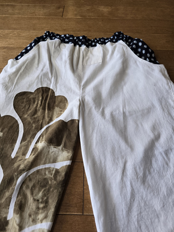 着物リメイク　古布手作り　白の幕　パンツ 