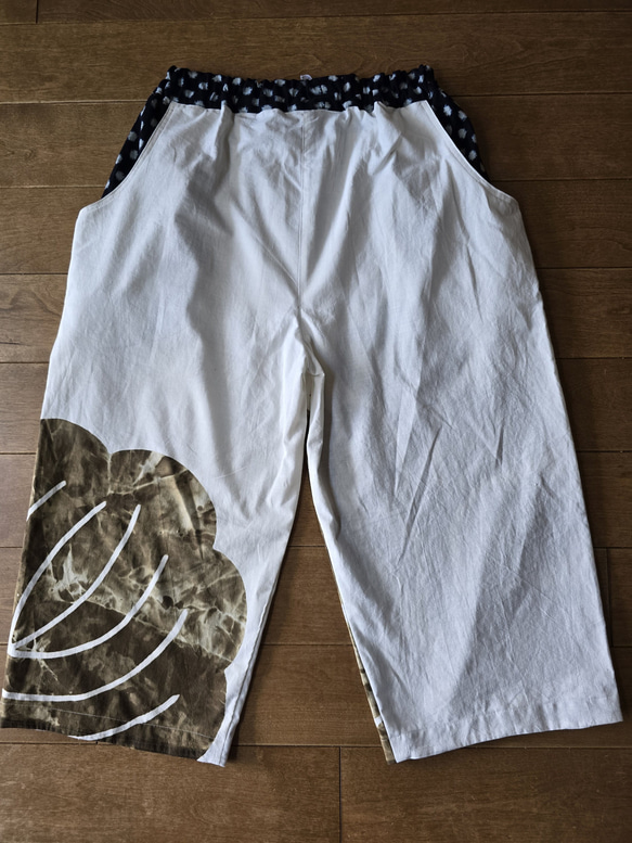 着物リメイク　古布手作り　白の幕　パンツ 