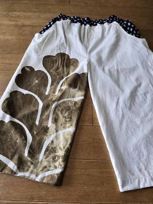 着物リメイク　古布手作り　白の幕　パンツ 
