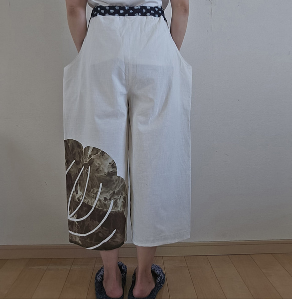 着物リメイク　古布手作り　白の幕　パンツ 