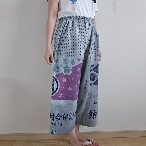 着物リメイク 手作り 鉄媒染 手ぬぐい パッチワーク パンツ キュロット