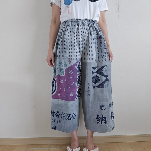 着物リメイク 手作り 鉄媒染 手ぬぐい パッチワーク パンツ キュロット