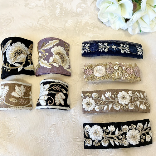 【超キュート♡CCロゴの刺繍入り】シルクリボンバレッタ シルク カスタムプリント リボン バレッタ | THE HAIR BAR TOKYO