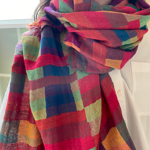 中厚地】大判ミックスカラー・マルチブロックストール 大判 ファイン