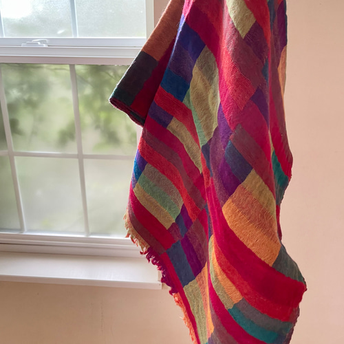 中厚地】大判ミックスカラー・マルチブロックストール 大判 ファイン