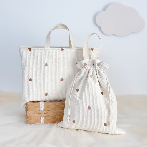 レッスンバッグ 上履き入れ 体操服袋 ヌビ ハート刺繍