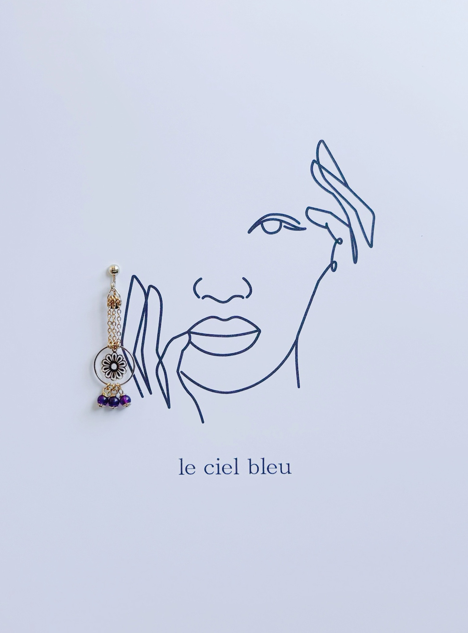 花揺れる天然石イヤリング　アメジスト　天然石　ゴールド　イヤリング　ピアス　揺れる　大ぶり　花　プレゼント　ラッピング