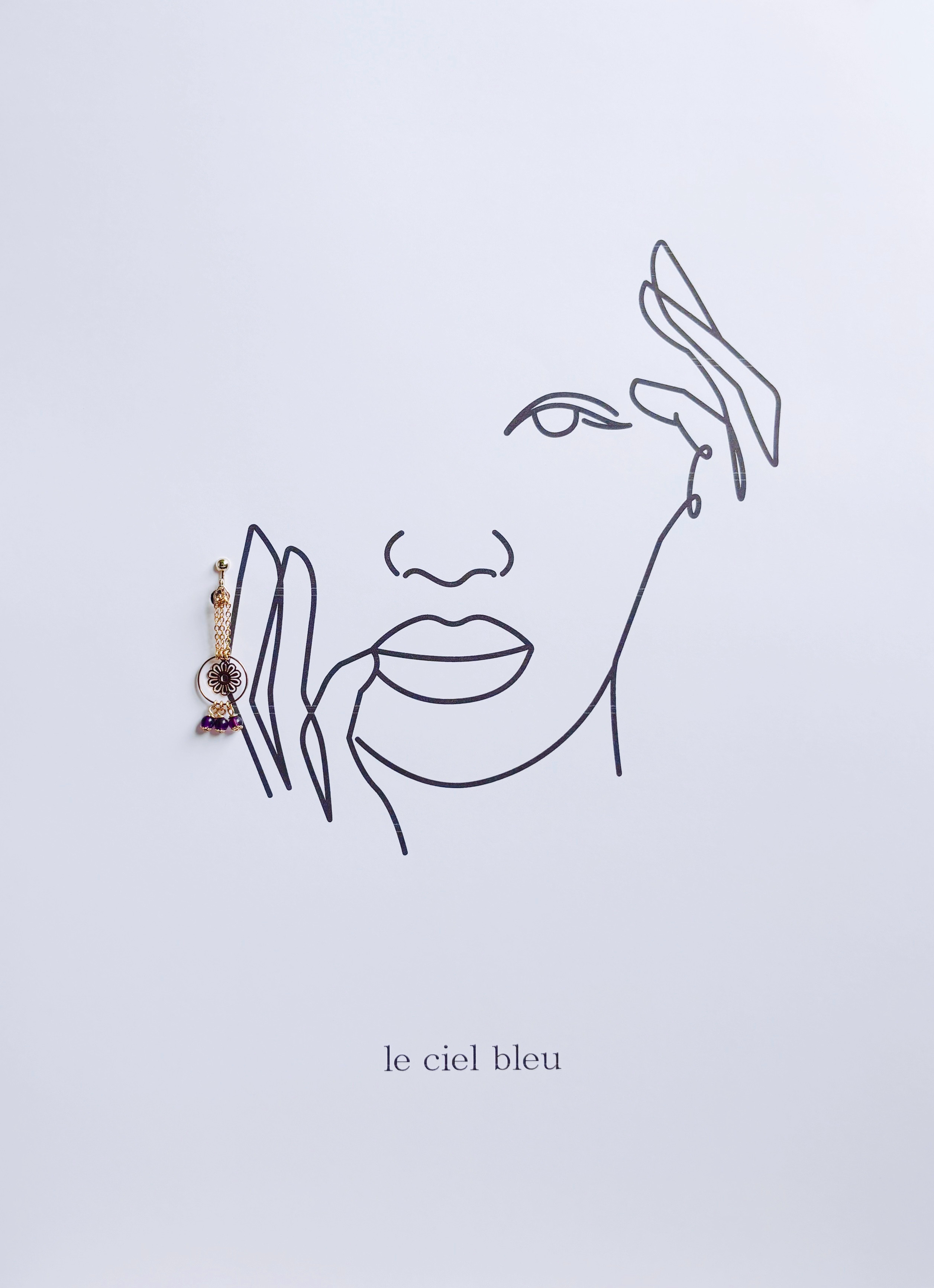 花揺れる天然石イヤリング　アメジスト　天然石　ゴールド　イヤリング　ピアス　揺れる　大ぶり　花　プレゼント　ラッピング