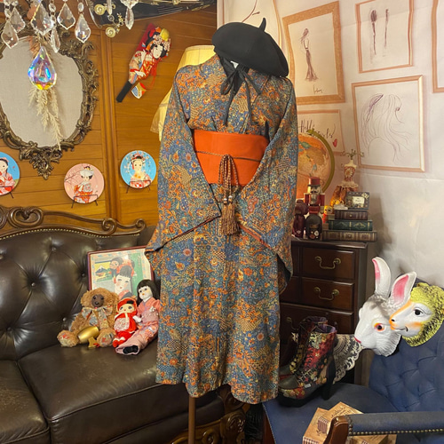 和洋折衷 着物 リメイク ワンピース ドレス 帯サッシュベルト