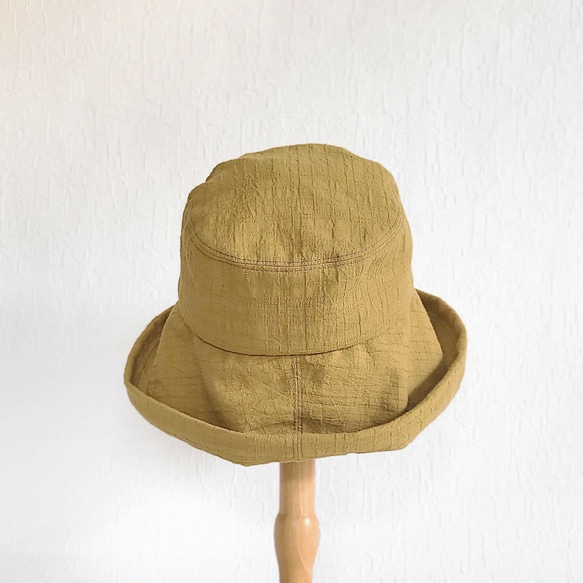【受注制作】ワイドブリムハット マスタードイエロー 夏帽子 日よけ ツバ広 コットン 洗える帽子 選べるサイズ 5枚目の画像