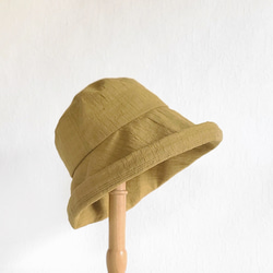 【受注制作】ワイドブリムハット マスタードイエロー 夏帽子 日よけ ツバ広 コットン 洗える帽子 選べるサイズ 2枚目の画像