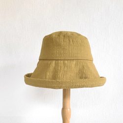 【受注制作】ワイドブリムハット マスタードイエロー 夏帽子 日よけ ツバ広 コットン 洗える帽子 選べるサイズ 4枚目の画像