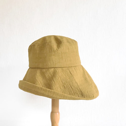 【受注制作】ワイドブリムハット マスタードイエロー 夏帽子 日よけ ツバ広 コットン 洗える帽子 選べるサイズ 3枚目の画像