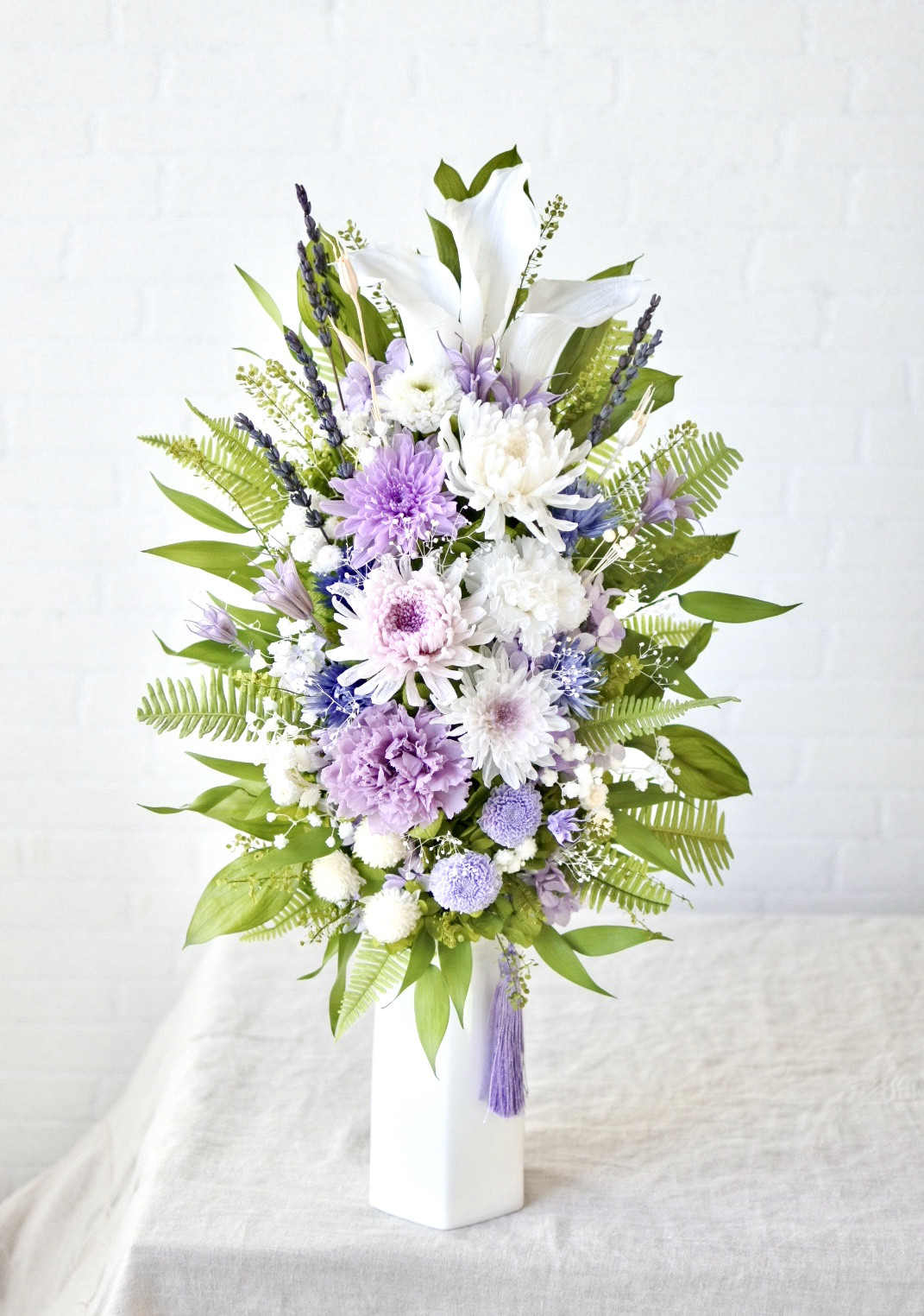 プリザーブドフラワー仏花 高さ50㎝ 百合 カラー ラベンダー