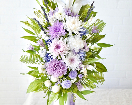 プリザーブドフラワー仏花 高さ50㎝ 百合 カラー ラベンダー