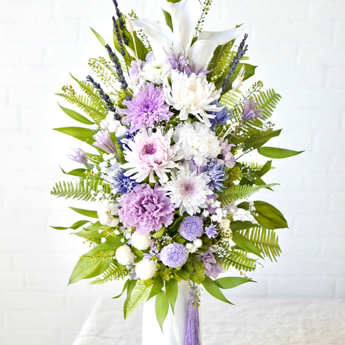 プリザーブドフラワー仏花 高さ50㎝ 百合 カラー ラベンダー