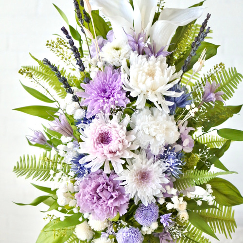 プリザーブドフラワー仏花 高さ50㎝ 百合 カラー ラベンダー