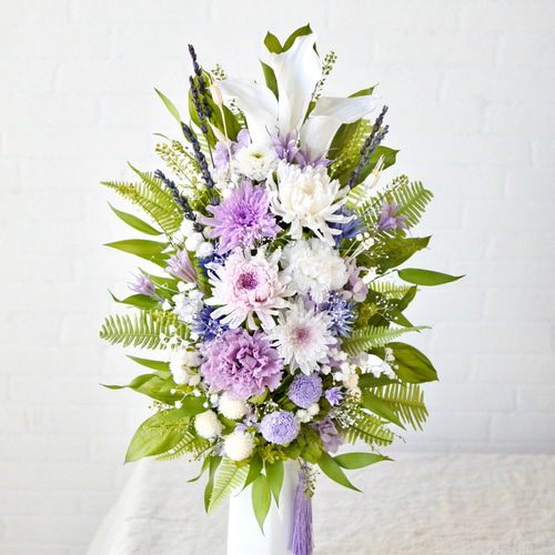 プリザーブドフラワー仏花 高さ50㎝ 百合 カラー ラベンダー