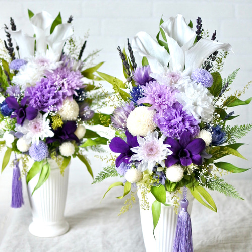 プリザーブドフラワー仏花 リリー カラー カーネーション ラベンダー