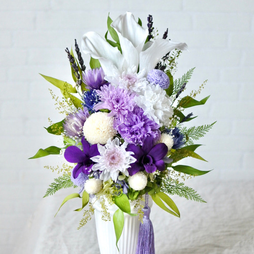 プリザーブドフラワー仏花 リリー カラー カーネーション ラベンダー