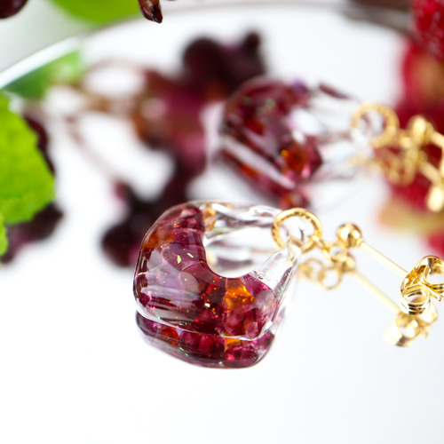 天然石カクテル(サングリア) ピアス イヤリング 秋色 ガーネット