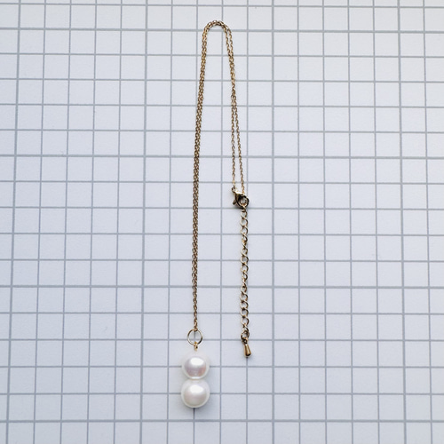 大粒 淡水パール （2粒）サージカルステンレス ネックレス 40cm+5cm