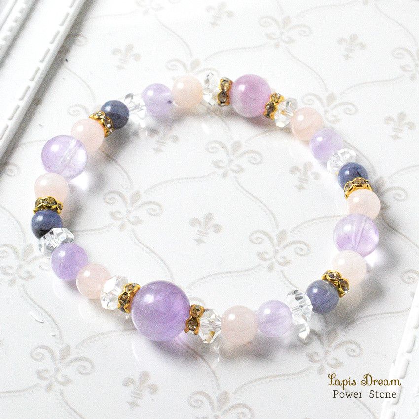 心を深く癒す 愛と再生のお守り ｜ ラベンダーアメジスト、クンツァイトの天然石パワー.ストーン ブレスレット