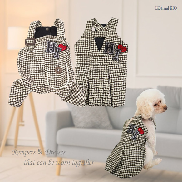 トイプードル服 鎌倉DOG 千鳥柄ワンピース＆つなぎ