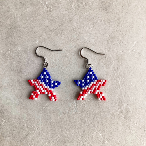 星形☆星条旗 ピアス/イヤリング アメリカ USA 軽い 金具変更可能 