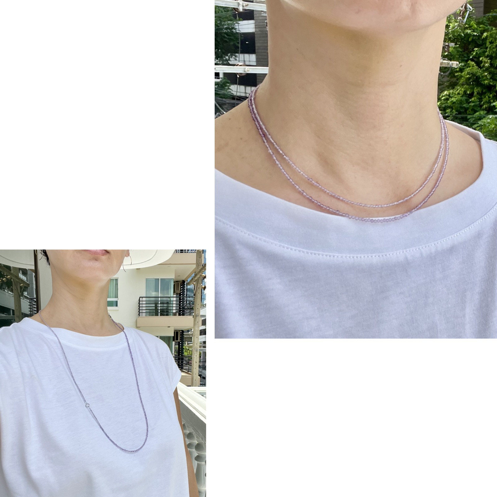 アメジスト 2way チョーカー＆ロングネックレス 2mm小粒石 サージカルステンレス(316L)金属アレルギーに対応