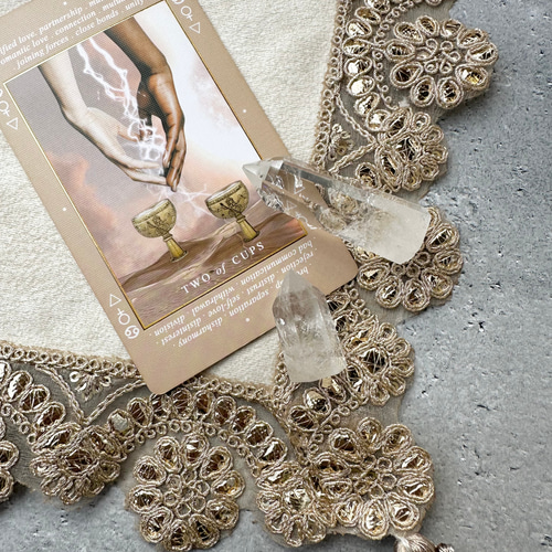 ミニタロットクロス カフェサイズ ハンドメイド インド製ゴールド