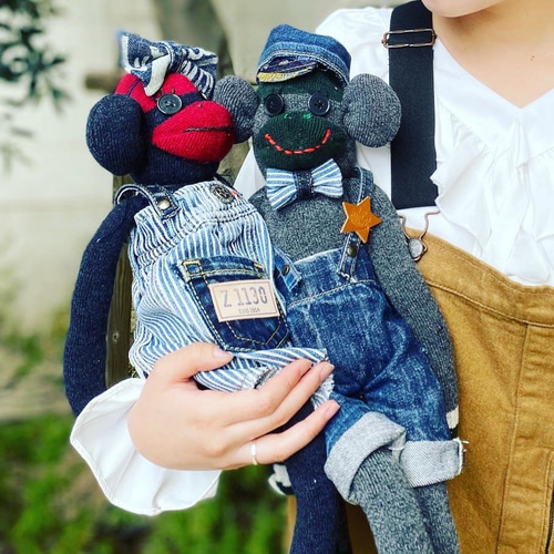 nicomaオリジナル☆デニムでおめかしソックスモンキー☆ぬいぐるみ