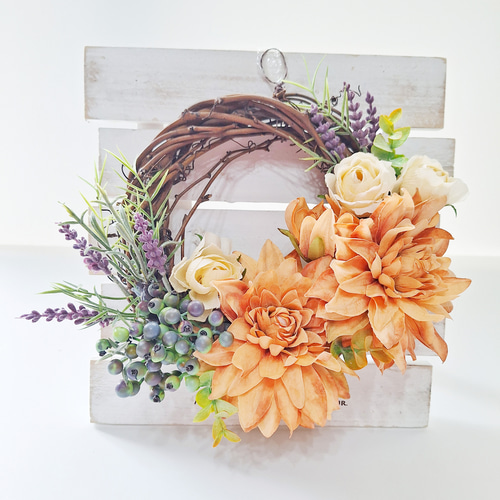 ⭐︎アーティフィシャルフラワー リース ダリアのハーフリース/ダリアの秋リース/アーティフィシャルフラワー