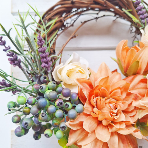 ダリアのハーフリース/ダリアの秋リース/アーティフィシャルフラワー