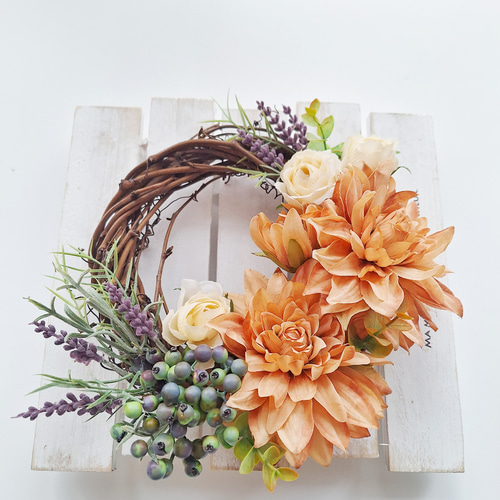 ダリアのハーフリース/ダリアの秋リース/アーティフィシャルフラワー