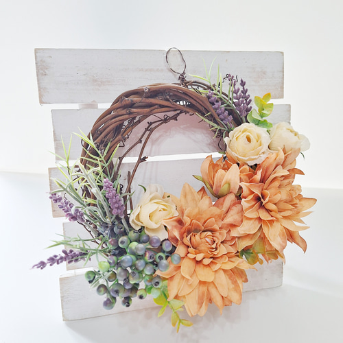 SALE】フラワーリース 夏色6 咲き誇る花たち 玄関リース 造花 ダリア