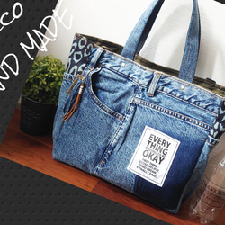 №706【DENIM✖️Leopard 巾着ToteBAG⚮̈ 】デニムリメイク
