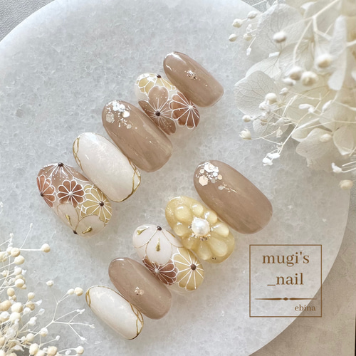 ネイルチップ No.7 フラワーネイル 振袖ネイル 着物ネイル 成人式  